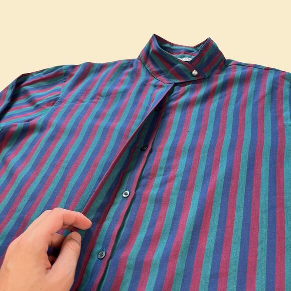 Vintage 70s/80s blouse by Bon Jour, long sleeve 1970s size 38 purple/teal shirt - Picture 4 of 9